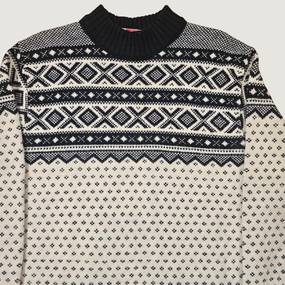 Lord Jeff Vintage Mens Fair Isle Nordic Knit Sweater Navy White Wintuk Orlon L